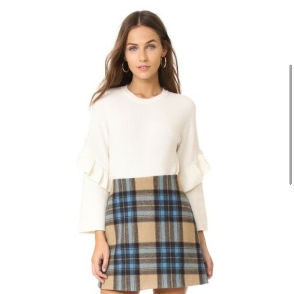 Tory Burch Ashley Ruffled Bell Sleeves Pullover Knit Sweater Wool Ivory